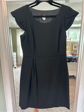J. Crew Black Flutter Sleeve Wool Sheath Dress